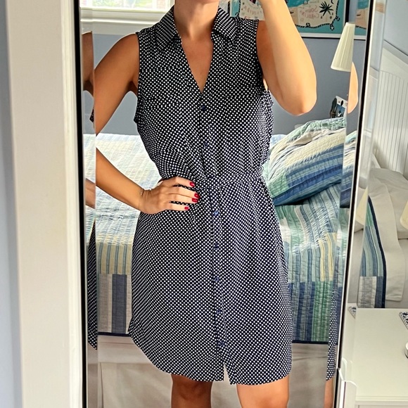 Express Navy Polka Dot Dress - Picture 2 of 5